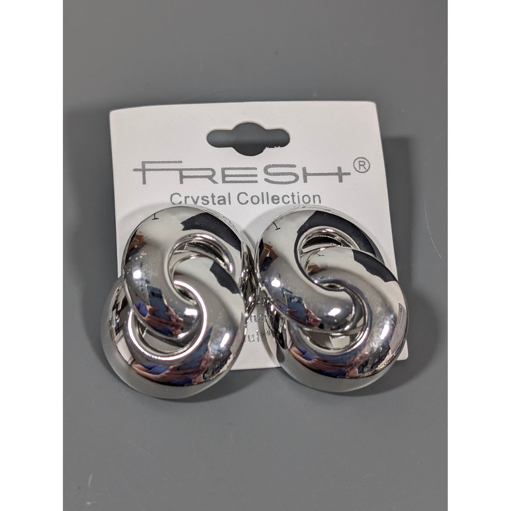 New Silver Tone Interlocking Knot Hoop Statement Earrings Pierced Post Jewelry‎
